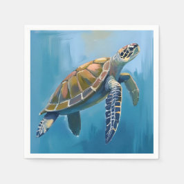 アカウミガメ 海の動物 水彩画 スタンダードカクテルナプキン