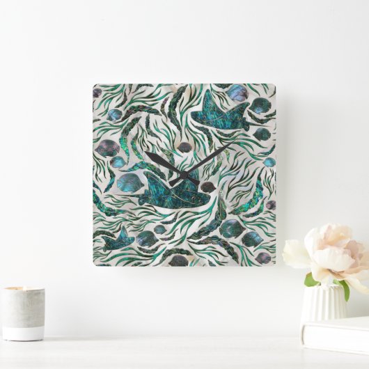 アカエイとスカットの魚の模様アワビ スクエア壁時計 (ホーム)