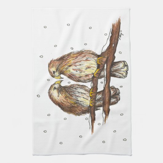 アカオアシドリのバードホリデークリスマスウィンター キッチンタオル (縦)