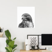 アカオノスリの鳥の肖像画 モノクロ ポスター (ホームオフィス)