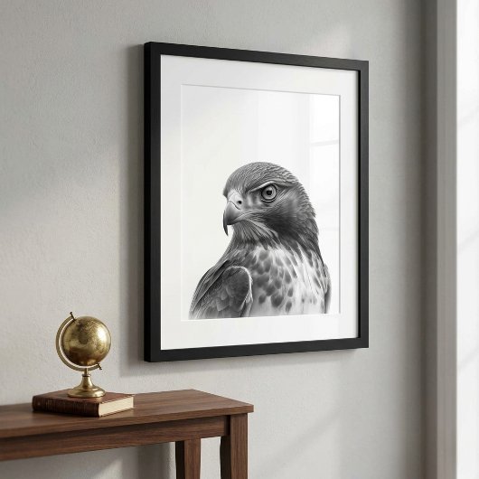 アカオノスリの鳥の肖像画 モノクロ ポスター