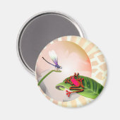 アカガエルがトンボを見ている マグネット (正面/裏面)