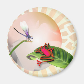 アカガエルがトンボを見ている マグネット