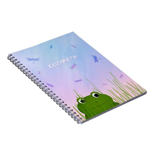 アカガエルが草のトンボの女の子を覗き込む ノートブック (右側)