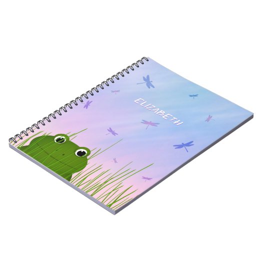 アカガエルが草のトンボの女の子を覗き込む ノートブック (左側)