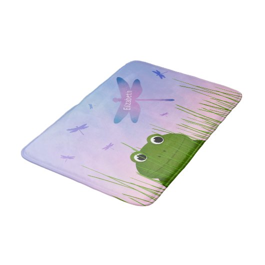 アカガエルが草のトンボの女の子を覗き込む バスマット (アングル)