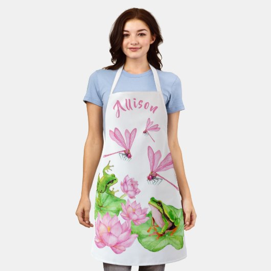 アカガエルとアカガエルパーソナライズされた エプロン (着用した状態)