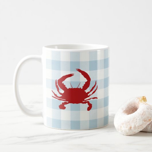 アカガニ絵を描の沿岸航海のギンガムパターン コーヒーマグカップ (ドーナツ)