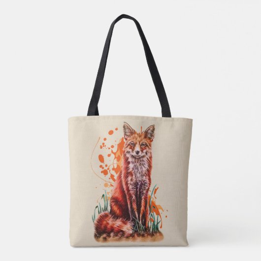 アカギツネの動物の芸術およびオレンジペンキのスケッチ トートバッグ (裏面)