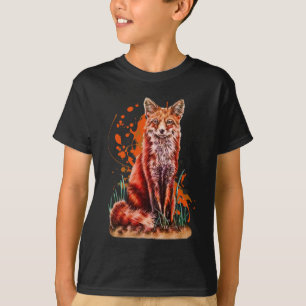 アカギツネの動物の芸術およびオレンジペンキのスケッチ Tシャツ