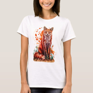 アカギツネの動物の芸術およびオレンジペンキのスケッチ Tシャツ