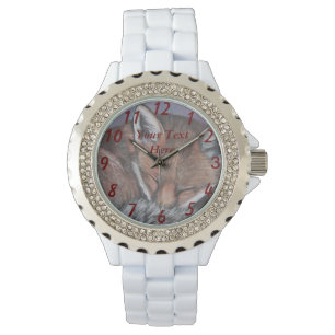 アカギツネの睡眠の野性生物の絵画 腕時計