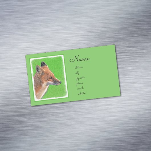 アカギツネの絵画-元の野性生物の芸術 マグネット名刺 (インサイチュ)