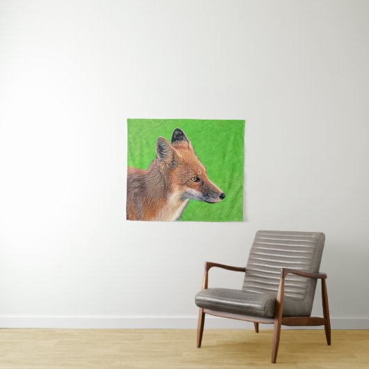 アカギツネの絵 - オリジナル野生動物アート タペストリー (インサイチュ(横))