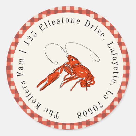 アカギンガムクロウフィッシュ魚介類差出人住所 ラウンドシール (正面)