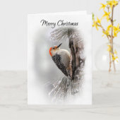 アカゲラのクリスマスカード カード (黄色い花)