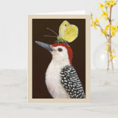 アカゲラのグリーティングカードを押す カード (黄色い花)