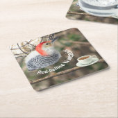 アカゲラのコースターセット。 スクエアペーパーコースター (アングル)