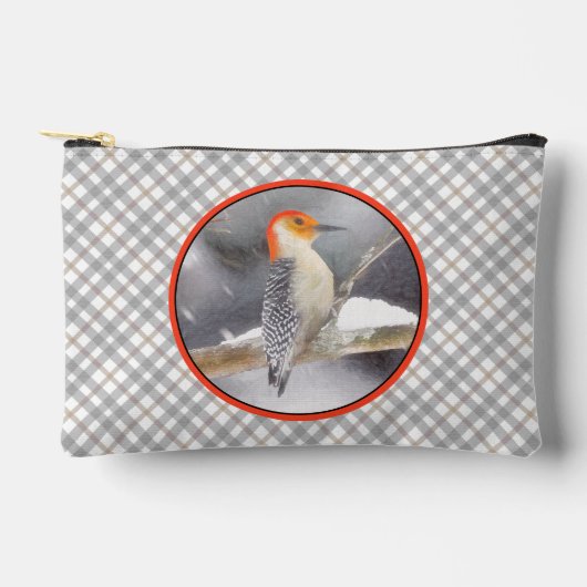 アカゲラの絵を描オリジナルバードアート アクセサリーポーチ (正面)