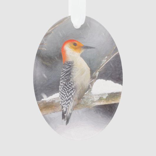 アカゲラの絵を描オリジナルバードアート オーナメント (正面)