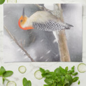 アカゲラの絵を描オリジナルバードアート キッチンタオル (折り畳み)