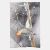 アカゲラの絵を描オリジナルバードアート キッチンタオル (縦)