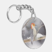 アカゲラの絵を描オリジナルバードアート キーホルダー (正面左)