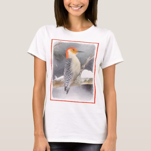 アカゲラの絵を描オリジナルバードアート Tシャツ (正面)
