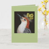 アカゲラ カード (黄色い花)