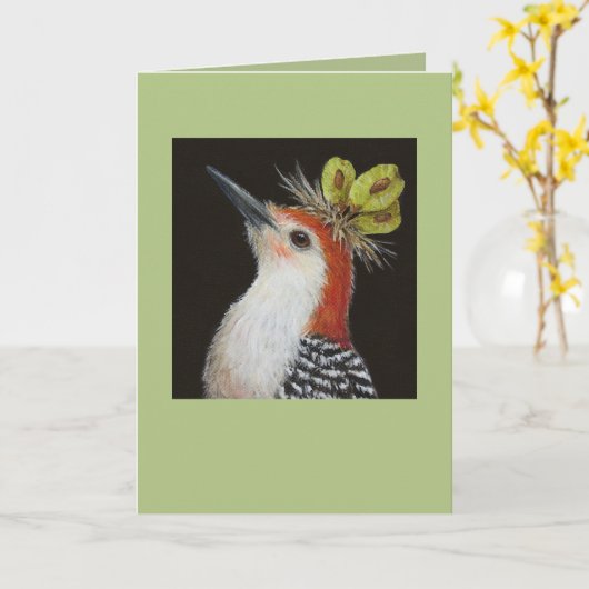 アカゲラ カード (黄色い花)