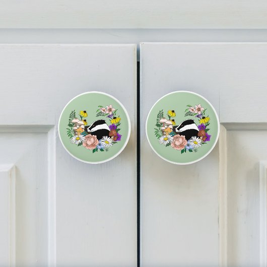 アカゲワイルドフラワーマッシュルームグリーン セラミックノブ