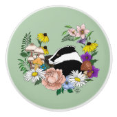 アカゲワイルドフラワーマッシュルームグリーン セラミックノブ (正面)