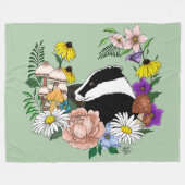 アカゲワイルドフラワーマッシュルームグリーン フリースブランケット (正面(横))