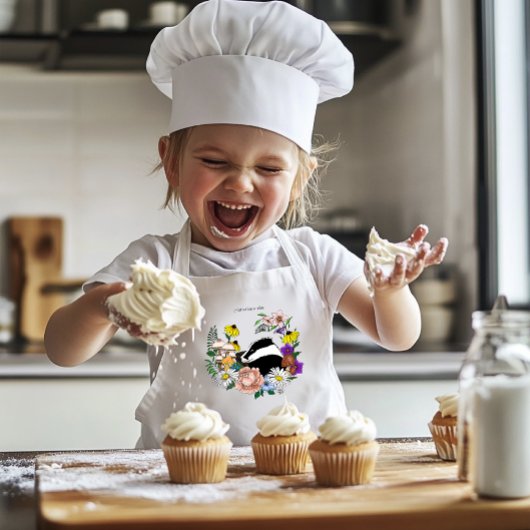 アカゲワイルドフラワーマッシュルームグリーン 子供用エプロン