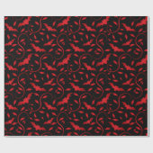 アカコウモリおよび葉パターン ラッピングペーパー (フラット)