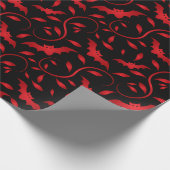 アカコウモリおよび葉パターン ラッピングペーパー (角)