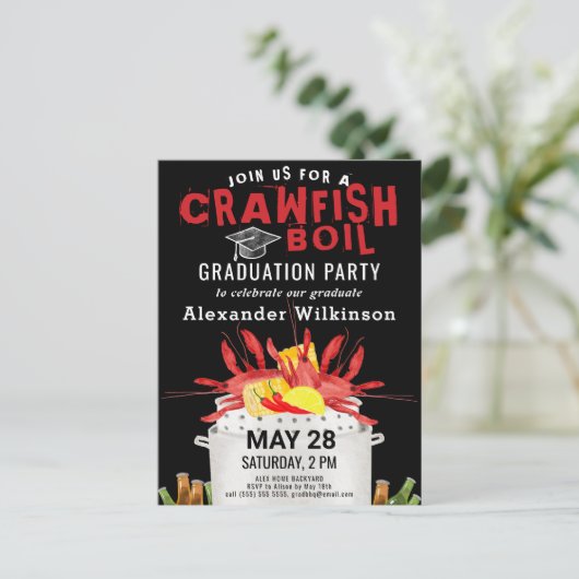 アカザメの煮沸卒業パーティー招待状 ポストカード (スタンド正面)