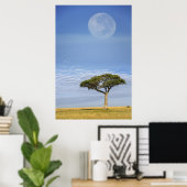 アカシアの木々の上の満月、マサイマラ。 ポスター (ホームオフィス)