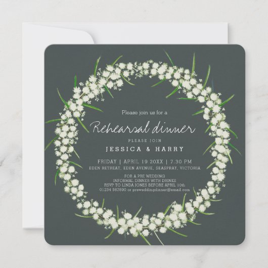 アカシアアートの花のリハーサル前に結婚緑の緑 招待状 (正面)