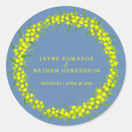 アカシアイエローワトルリース結婚式用シール ラウンドシール