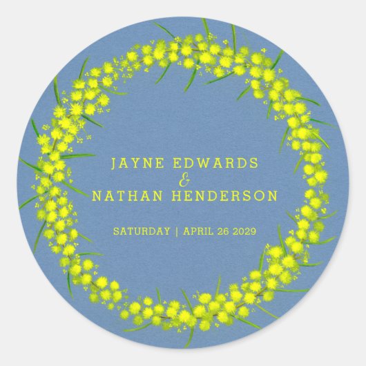 アカシアイエローワトルリース結婚式用シール ラウンドシール (正面)