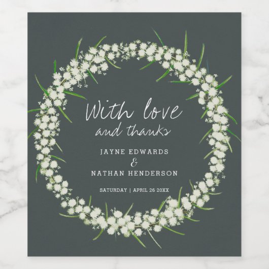 アカシアクリームフラワーウォーターカラーアートワインラベル ワインラベル (シングルラベル)