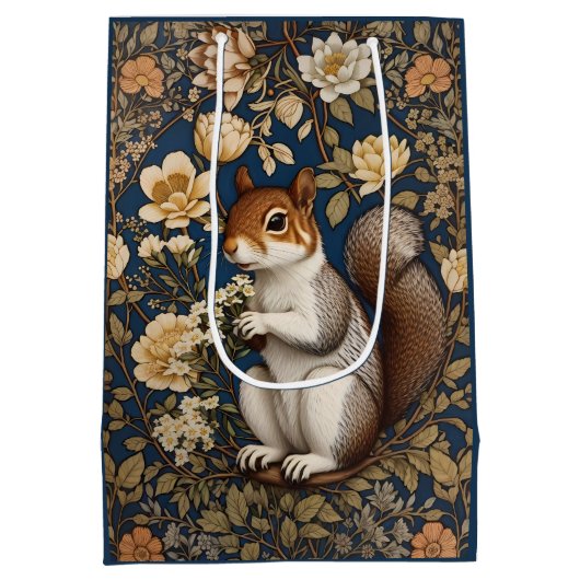 アカシアフラワーズウィリアムモリスとリス ミディアムペーパーバッグ (裏面)