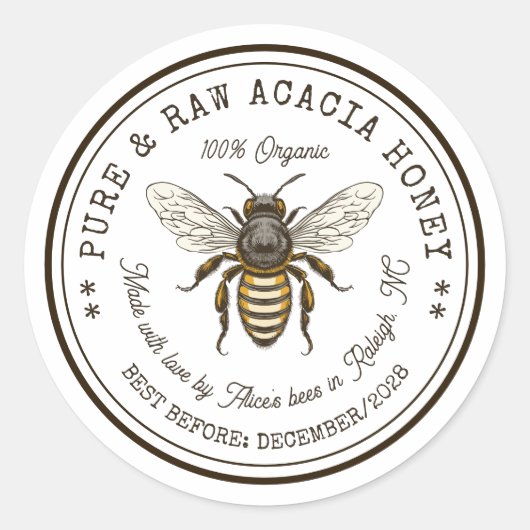 アカシア蜂蜜の缶詰ヴィンテージ蜂 ラウンドシール (正面)