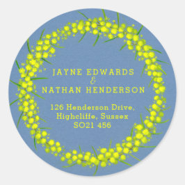 アカシア黄ワトル結婚ズの住所シール ラウンドシール