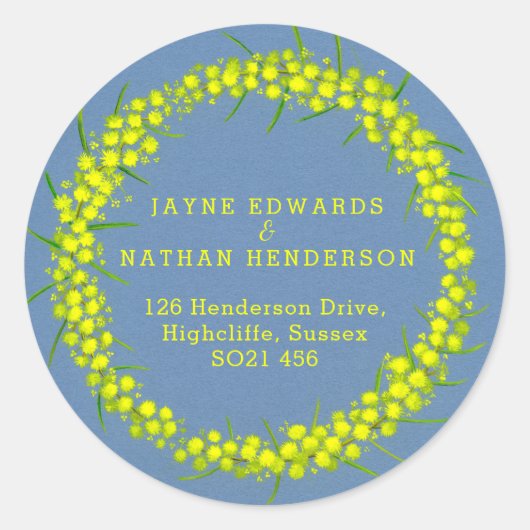 アカシア黄ワトル結婚ズの住所シール ラウンドシール (正面)