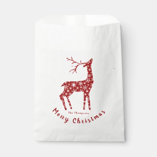 アカシカとスノーフレークのパーソナライズされたクリスマス フェイバーバッグ (正面)