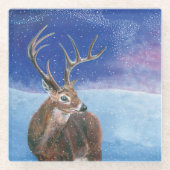 アカシカ鹿がエパスと冬の風景 ガラスコースター (正面)