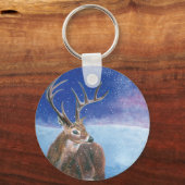 アカシカ鹿がエパスと冬の風景 キーホルダー (正面)