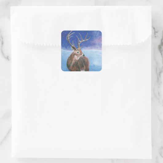 アカシカ鹿がエパスと冬の風景 スクエアシール (バッグ)
